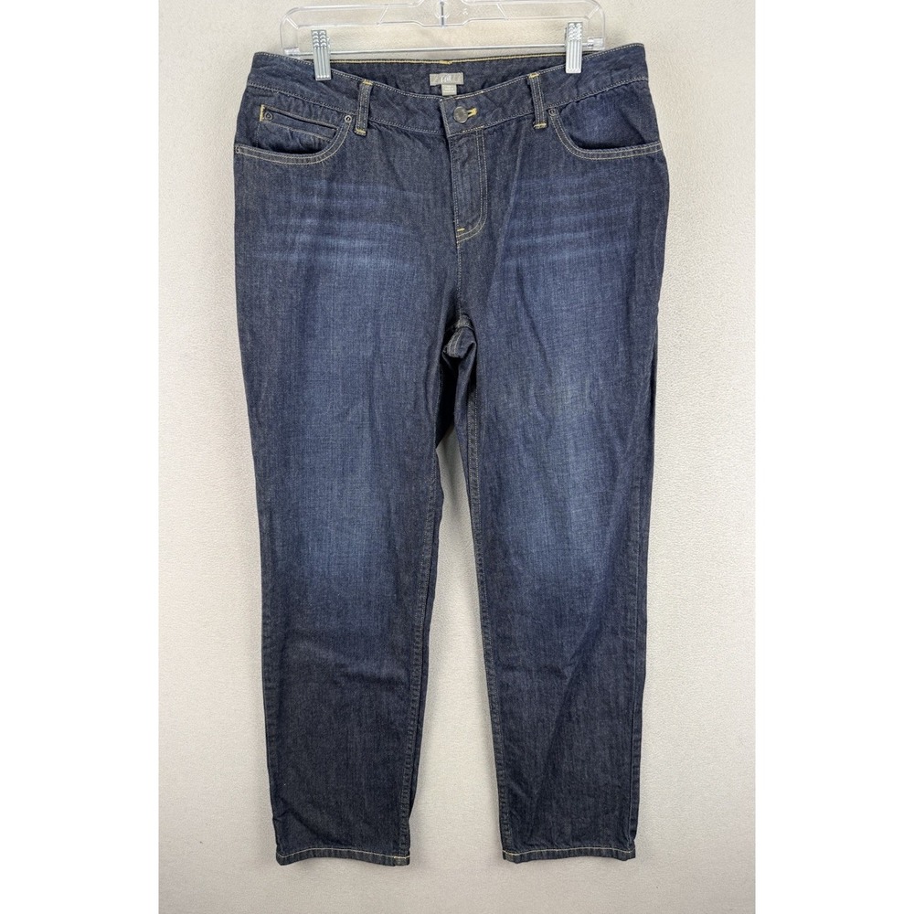 J Jill Jeans Women's Sz 12 Slim‎ Straight Mid-Rise Dark Wash Everyday Blue Denim